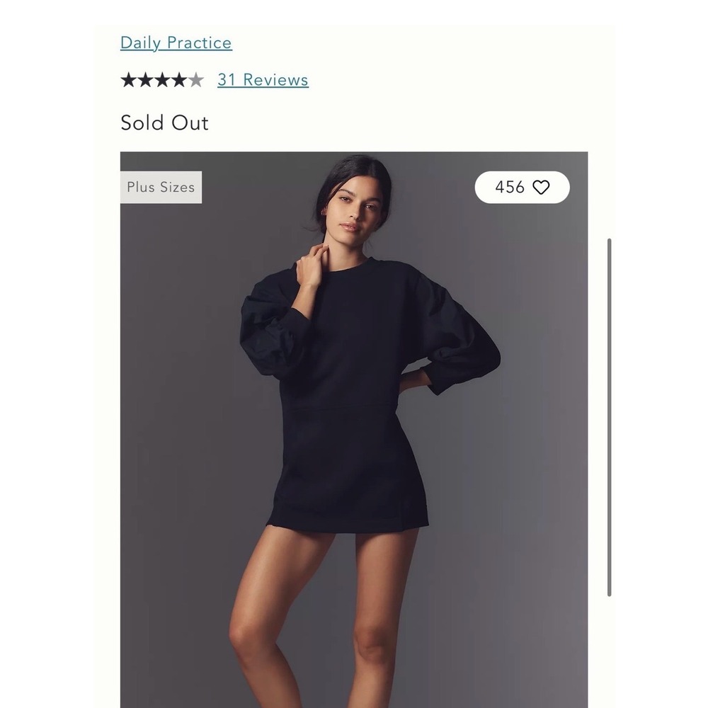 Anthropologie Daily Practice Black Ruched Sleeve Sweatshirt Mini Dress M Sporty - Picture 10 of 12